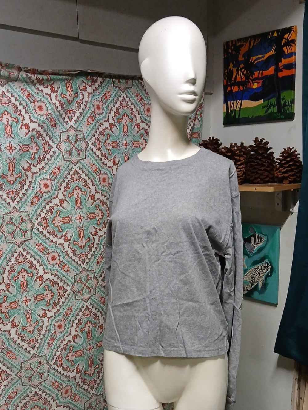 Wild Fable Grey Cotton Long Sleeve Tee, Size L